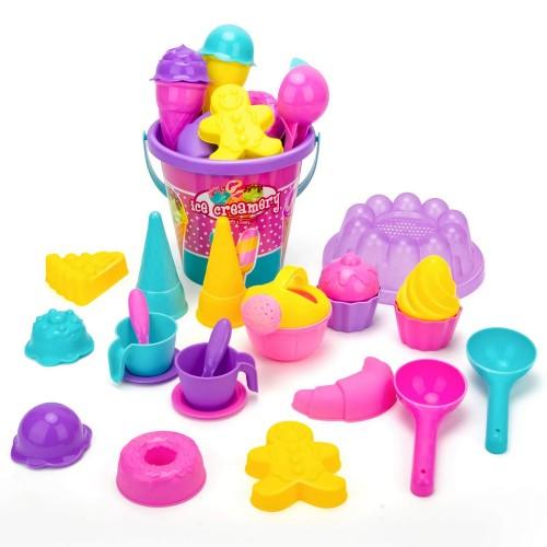 24 PCS Beach Sand Toy Set with Ice Cream Food Molds, Bucket, Mesh Bag - Toytexx 24 PCS Beach Sand Toy Set with Ice Cream Food Molds, Bucket, Mesh Bag - Toytexx